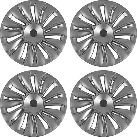 4-Pièces 48cm Enjoliveur Roue 14 Branches Style Tourbillon Protecteur Jante Compatible Tesla Model Y 2020-2023 Gris (1/5)
