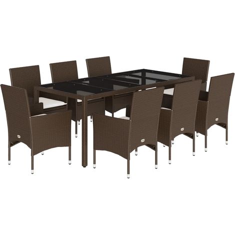 Maison Exclusive - 9-tlg. Garten-Essgruppe mit Kissen Braun Poly