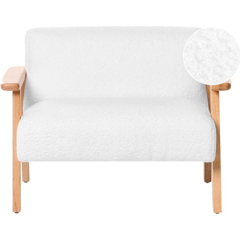 Kids Sofa White Boucle Upholstered with Armrests Modern 1-Seater Toddler Couch LALMO
