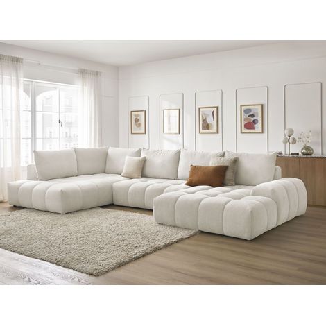 BOBOCHIC - Canapé panoramique convertible coffre EVEREST tissu texturé Angle droit Blanc (1/5)
