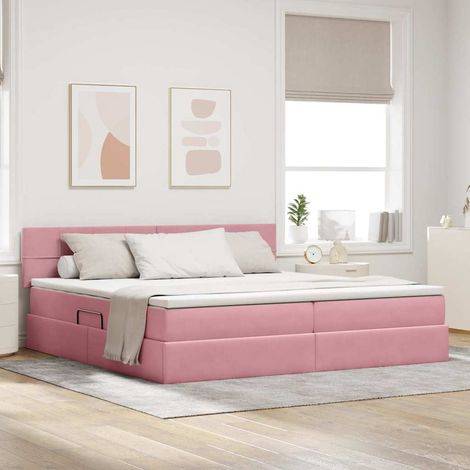 vidaXL Aufbewahrungsbett mit Matratze Rosa 200 x 200 cm Samt (1/5)