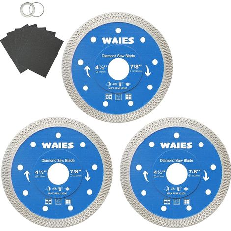 Lot de 3 lames de scie diamant de 11,4 cm pour meuleuse d'angle, roue de coupe fine pour porcelaine, brique, céramique, béton, granit, marbre (1/5)