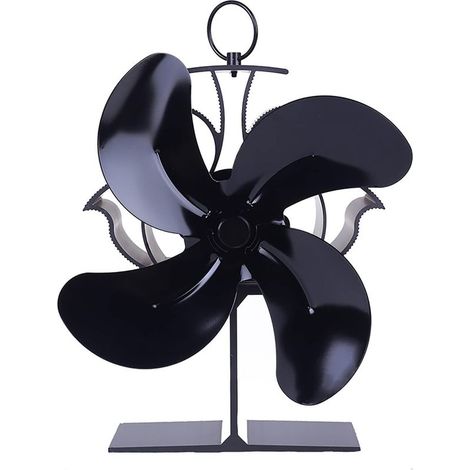 Ventilateur de poêle, petit ventilateur de brûleur de bûches en oxyde d'aluminium avec 4 pales (couleur : noir) (1/5)