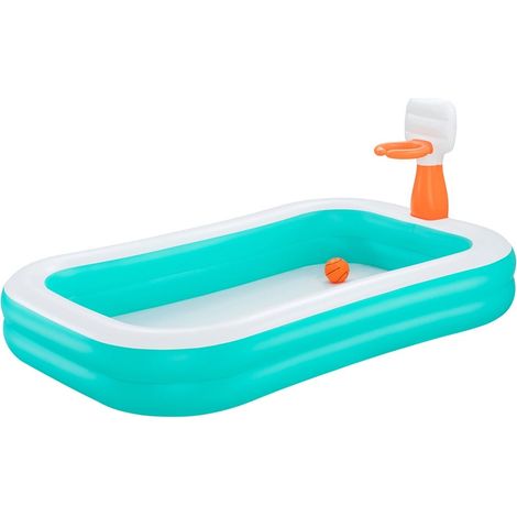 TrAdE Shop Traesio - Piscina Gonfiabile Familiare Con Canestro Da Basket Pallone 251x168x102 Cm Giardino 54445 - (1/5)