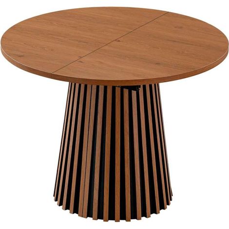 Mesa redonda extensible Md-Brandon acabado nogal, 75cm(alto ) 100/140/180cm(ancho) 100cm(largo) (1/4)