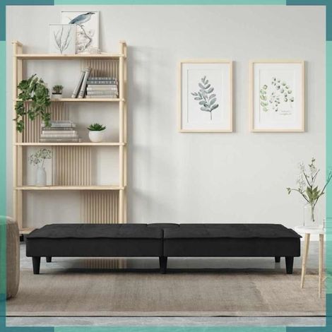 Canapé-lit - 351924 - velours noir - porte-gobelets intégré - convertible 200 x 100 cm (1/5)