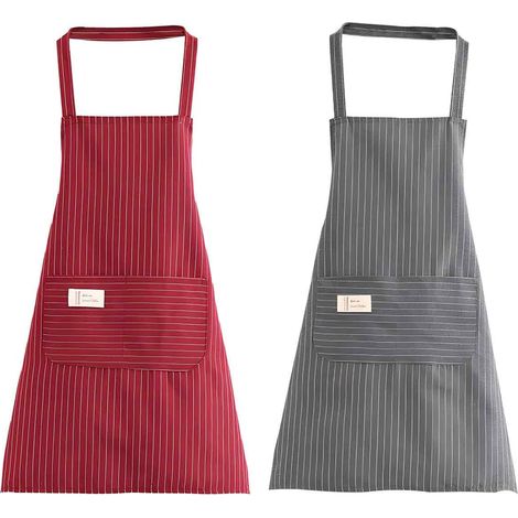 Delantal De Cocina - Ajustable Unisex - 2 Bolsillos - Diseño Rayas Rojas - Para Barbecue Y Cocina - Pack De 2 (1/5)