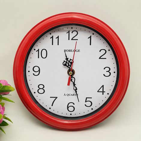 Horloge murale ronde à quartz 20 cm rouge en plastique et verre rouge 20 × 20 × 4 cm 200 g – Livraison gratuite