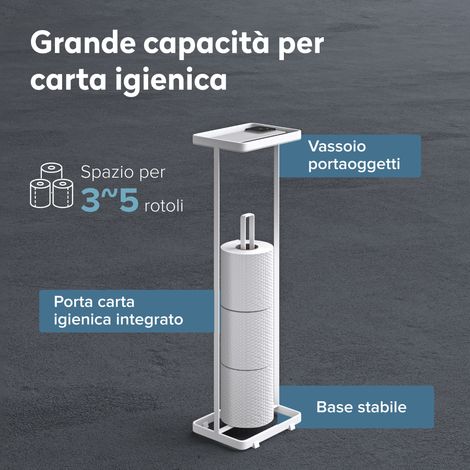 doporro Porta Carta Igienica da Terra Bianco Opaco in Acciaio al Carbonio con Vassoio Portaoggetti Altezza 52 cm Reglo04 (1/5)