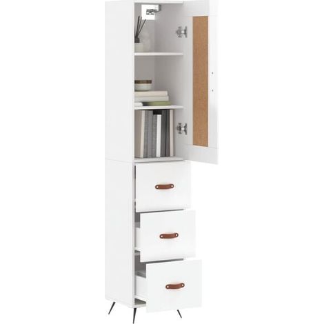 Buffet de Cuisine Blanc Brillant, 34,5 x 34 x 180 cm, Meuble Rangement Vertical en Bois d'Ingénierie pour Salon et Entrée (1/5)