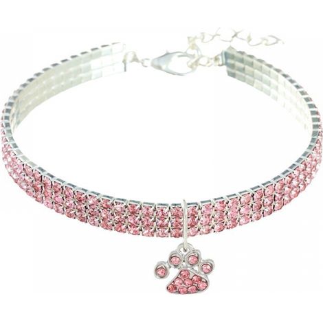M rose clair Collier pour animal de compagnie avec diamants, réglable en cristal, pendentif en forme de cœur élastique pour chat et chien (1/4)