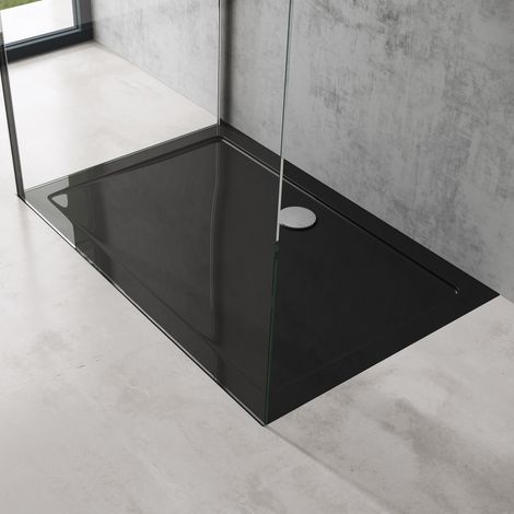 doporro Bac à Douche Antiglisse Receveur de Douche Rectangulaire Noir Acrylique Faro2 80x120x4cm + Bonde AL02