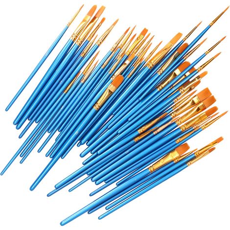 50 pinceaux en nylon pour peinture à l'huile et aquarelle, set artistique avec adhérence optimale (1/5)