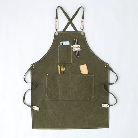 Tablier de travail en toile résistante avec poche à outils, tablier croisé dans le dos pour hommes et femmes (vert, 80 cm) (1/5)