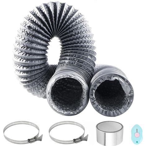 1 Tuyau Flexible 100mm, Longueur 6m, Aluminium Et PVC, Avec 2 Colliers Acier, Pour Climatisation Et Sécheuse