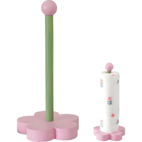 Küchenrollenhalter – 1 Stück – Blumenmuster – Küchenaccessoires – Freistehender Küchenrollenhalter – Papierhandtuchhalter – Geeignet für Küche, Bad, Bar und Esstisch – 31,5 x 12,5 cm – Rosa (1/5)