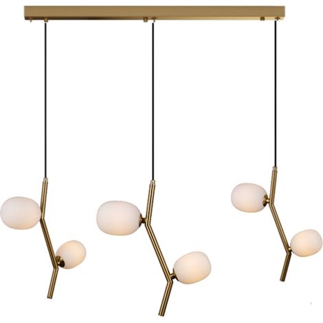 Z-Line Triple – moderne Pendelleuchte, goldfarbenes Messing, milchige Kugel (1/2)