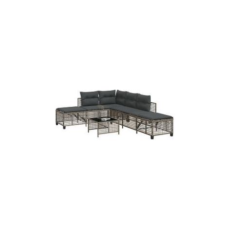 Salon de jardin d'angle avec coussins 3 pcs gris résine tressée (1/5)