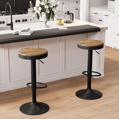 Tabouret de Bar en Bois Lot de 2, Hauteur Réglable et Pivotant 360° avec Repose-Pied, Chaise Haute pour Bar, Cuisine, Salle à Manger, Montage Facile, Noir (1/5)