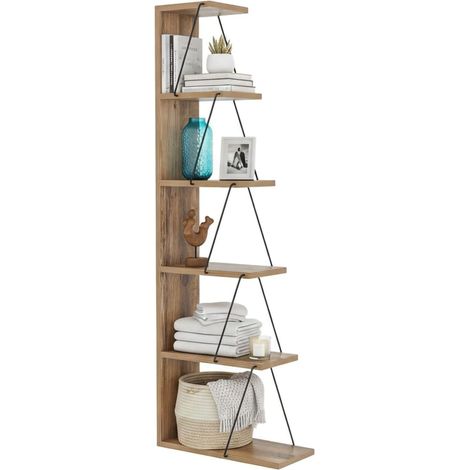 Dmora - Bücherregal Dpallanc, Büroregal, Mobiler Buchhalter, Bücherbrett, 50x22h150 cm, Eiche und Schwarz