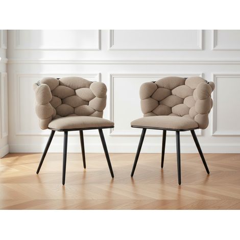 BOBOCHIC - Lot de 2 chaises CHLOE tissu texturé et pieds métal noir Marron clair (1/5)