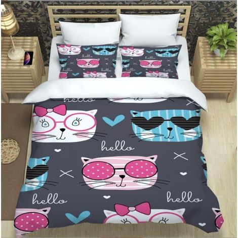 Parure de Lit pour Enfant 3 pcs- Housse de Couette (140x200) + Taies d'oreiller (50x75x2) - WOVTE