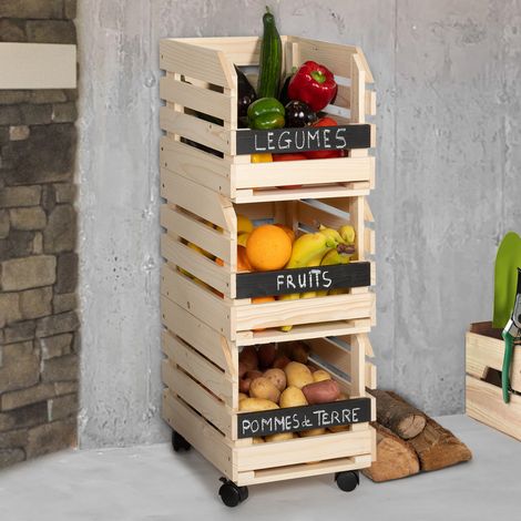 Juego de 3 bandejas apilables de madera para fruta y verdura