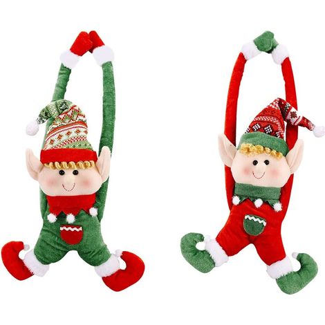 Set di 2 ornamenti natalizi, bellissima bambola elfo elastica, giocattolo di peluche per feste, personaggi per feste, decorazione per la casa