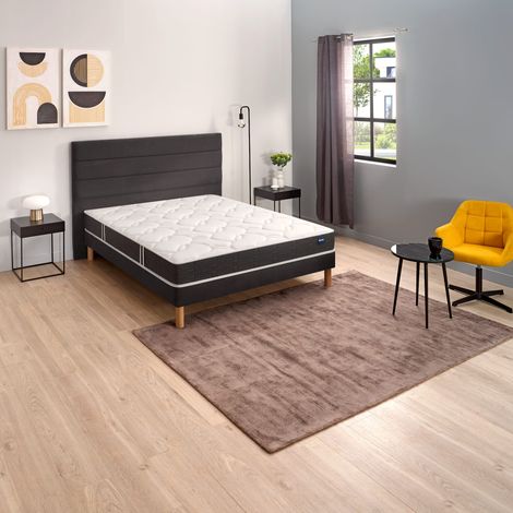 Ensemble matelas Bultex nano et mousse bodysoft Essential, sommier Vigoroso gris fumé et pieds 140x190 (1/5)