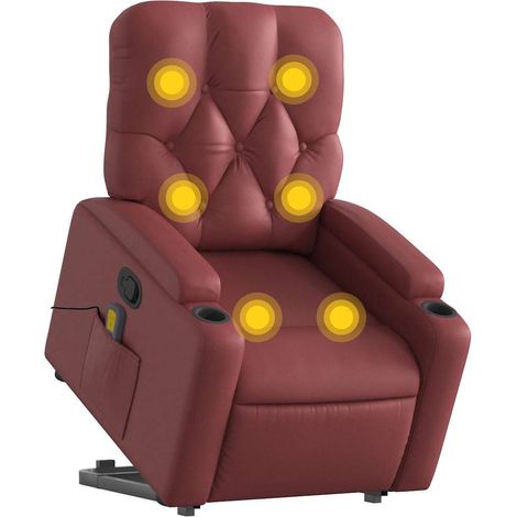 vidaXL Poltrona Alzapersone Massaggi Reclinabile Rosso Vino Similpelle (1/5)