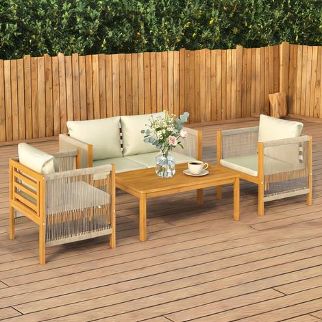 Canapé beige en bois d'acacia Polyester 120 x 60 x 64 cm (1/5)