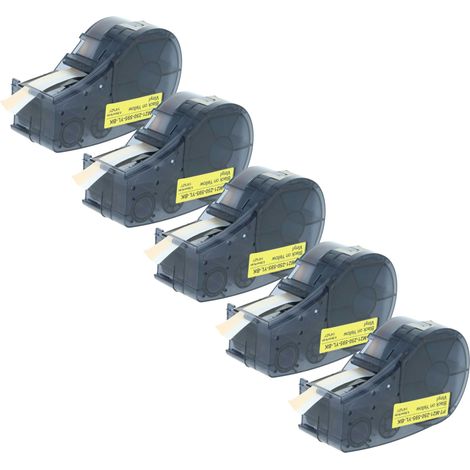 vhbw 5x Label Tape compatible with Brady M211 Label Printer 6.4m x 6.35 mm, Black on Yellow, plastic, Vinyl (1/4)