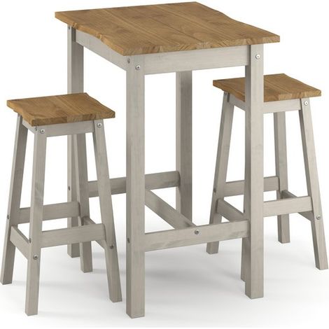 Corona Live Edge Small Rectangular High Breakfast Bar Table and 2 Bar Stool Set - Pine - Grey/Antique Waxed Pine - Flat Packed