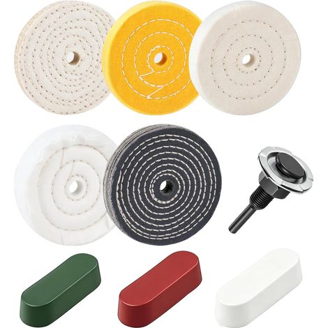9 Pièces Kit Disque Polissage 100mm, Disques à Polir en Coton Durable avec Pate a Polir pour Perceuse et Polisseuse, Finition Miroir sur métal, Aluminium, Jantes, Bois (1/5)