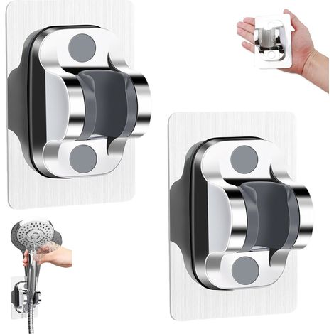 2 Pièces Aucun Perçage Nécessaire Accroche Pommeau de Douche, Etanche Porte Pommeau de Douche, Argent Réglable Autocollant Support de Douche, pour la Suspension de la Douche de la Salle de Bain (1/5)