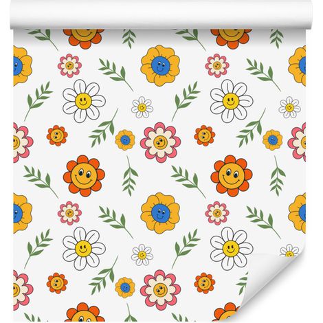 Papier peint Fleurs blanc, crème, gris clair et or 50x1000 cm (1/5)