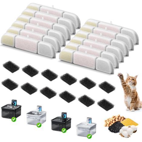 12 Stück DownyPaws Ersatzfilter für Katzenbrunnen, Aktivkohle Filterkartusche Geruchsneutralisation