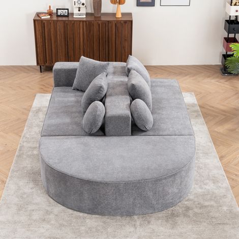Canapé modulable 263/171/66 cm gris en chenille, sans montage, convertible (1/5)