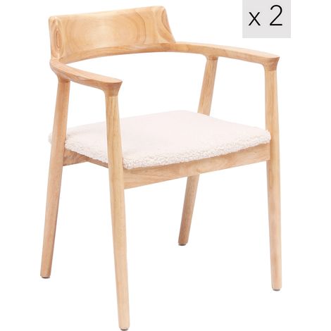 Lot de 2 chaises scandinaves en bois massif – Assise en bouclette – Hauteur d'assise 46 cm – Pour salle à manger, bureau, salon – Nordlys (1/5)