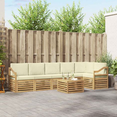 vidaXL Ecksofa Set mit Kissen 7 pcs Weiß und Creme Massivholz Akazie (1/5)