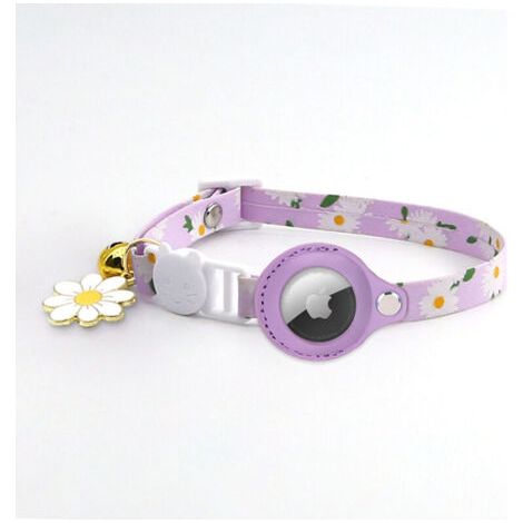 Violet Collier Chat ,imprimé réglable Collier pour Chat avec Cloche, Coque de Protection en Silicone Compatible avec Apple Airtag, Boucle de Sécurité Breakaway pour Chatons