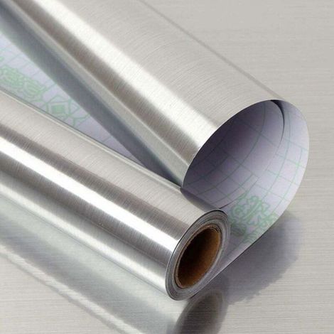 Film Auto-Adhésif Acier Inox Nickel Brossé 60cm-2m Cuisine Meubles Dosseret Réfrigérateur Évier Étanche Résistant Huile (1/4)