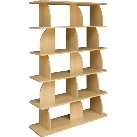 5-tier bookshelf, curved style dividers, exotic decor Oak effect 120x40x185 cm - Alva