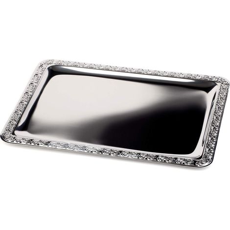 Vassoio APS "SCHÖNER ESSEN" - vassoio in acciaio inossidabile con bordo decorativo, 60 x 40 cm, rettangolare