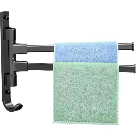Porte-Serviettes Pivotant à 2 Bras, Support Mural pour Serviettes, Alliage d'Aluminium Rotation à 180 Degrés, Double Barre Pivotante Porte Serviette Accessoire pour Salle de Bain ou Cuisine (Noir) (1/5)