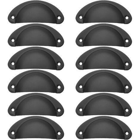 12Pcs Poignée de Coquille Vintage pour Tiroir Armoire Meuble Cuisine, Fer Incurvé Poignée de Tiroir Coquille 8.2 x 3.5 cm, Poignée de Meuble Vintage avec Vis - Noir (1/5)