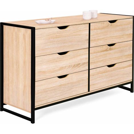 Idmarket – Commode enfant 6 tiroirs XXL 140 cm – Structure en panneaux de particules et métal – Largeur tiroirs 61,5 cm – Design industriel (1/5)