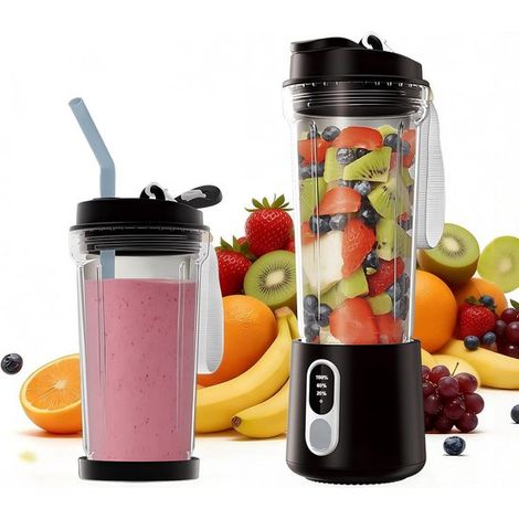 Kabelloser, tragbarer Mixer in Schwarz mit 4 Klingen, großem Fassungsvermögen und komplettem Zubehörset wiederaufladbar, für Smoothies, Säfte und (1/5)