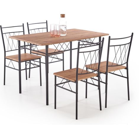 Conjunto de mesas y sillas para comedor Houston 1251, Roble + Negro, 75x70x110cm, Diámetro: 0, Número de asientos: 4, Estilo: Contemporary