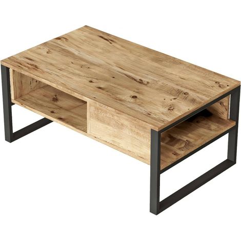 Dmora - Tavolino da salotto Astraia, Tavolo basso da caffè, Portariviste per divano, Ripiano da soggiorno, 100x60h44 cm, Quercia, con imballo rinforzato, con imballo rinforzato (1/5)